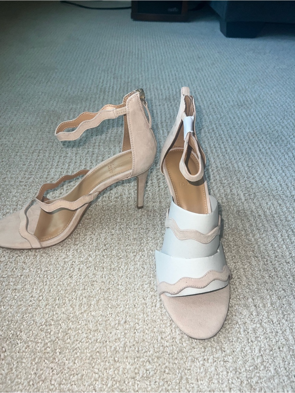 J. Crew Scalloped Two-Tone Ankle Strap Heels in Blush and Cream - Picture 2 of 6